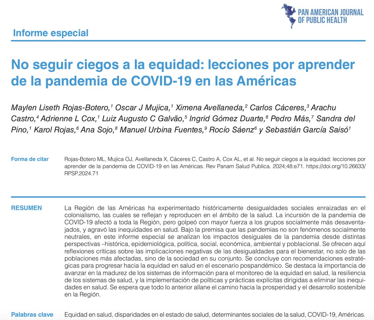Arachu Castro (@arachucastro) on Twitter photo Colaboración entre <a href="/RAES_HENA/">Health Equity Network of the Americas</a> y #OrganizacionPanamericanadelaSaludOPS:
"We must not remain blind to equity: lessons to be learned from the COVID-19 pandemic in the Americas".
doi.org/10.26633/RPSP.… Colaboración entre <a href="/RAES_HENA/">Health Equity Network of the Americas</a> y #OrganizacionPanamericanadelaSaludOPS:
"We must not remain blind to equity: lessons to be learned from the COVID-19 pandemic in the Americas".
doi.org/10.26633/RPSP.…