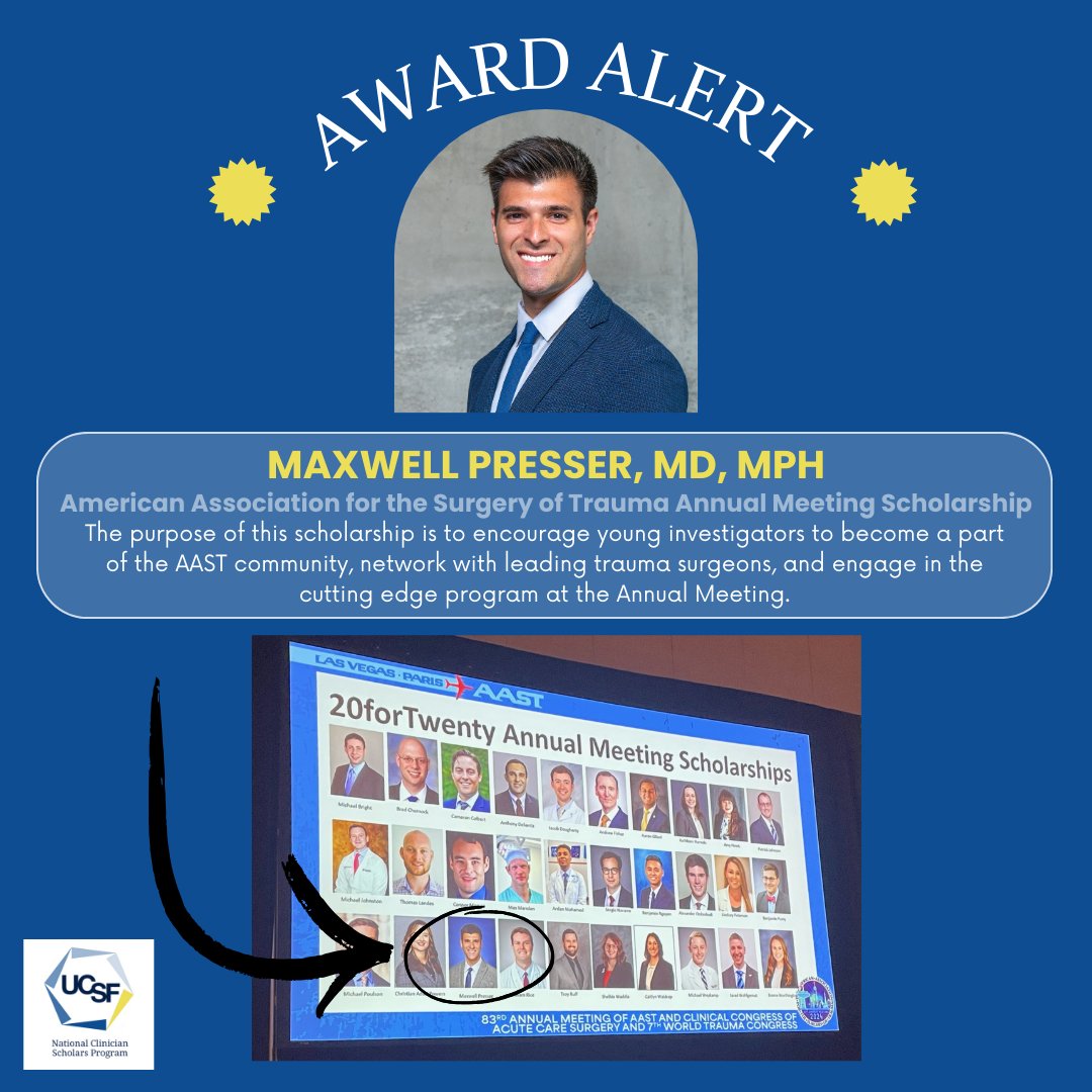 NCSP at UCSF (@ncsp_ucsf) on Twitter photo Huge congrats to <a href="/MaxwellPresser/">Maxwell Presser, MD, MPH</a> on receiving the American Association for the Surgery of Trauma Annual Meeting Scholarship, which allowed him the invaluable opportunity to connect with trauma surgeons across the nation in Las Vegas last week.👏🥼🤩 Huge congrats to <a href="/MaxwellPresser/">Maxwell Presser, MD, MPH</a> on receiving the American Association for the Surgery of Trauma Annual Meeting Scholarship, which allowed him the invaluable opportunity to connect with trauma surgeons across the nation in Las Vegas last week.👏🥼🤩