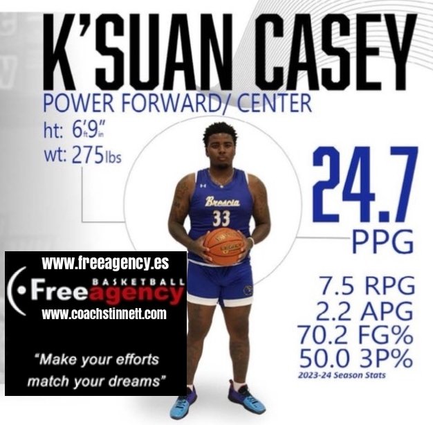 Free Agency Basketball is happy to announce the signing of 6-9 Forward K'Suan Casey . Casey averaged 24.7 points and 7.5 rebounds a game last season at NAIA Brescia University. Welcome to the family K'Suan! <a href="/KsuanCasey/">Ksuan</a> <a href="/BresciaBearcats/">Brescia University Athletics</a> <a href="/CoachStinnett/">Michael Stinnett</a>
<a href="/DavidFreeAgency/">Free Agency Basketball</a> <a href="/sinktalk/">Melinda Campbell</a>