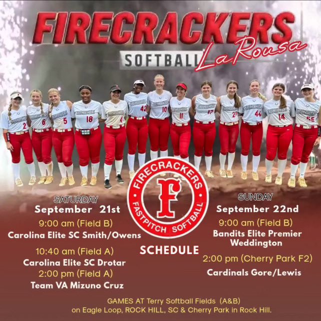 Looking forward to this weekend in Rock Hill! <a href="/FC_LaRousa/">Firecrackers LaRousa</a> <a href="/LMC_Softball/">Lees-McRae Softball</a> <a href="/GCRhinosSB/">Gaston College Softball</a>
