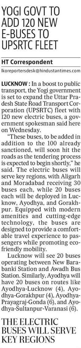 In a significant upgrade to public transport, the #UPGovt will expand the UPSRTC fleet with 120 new electric buses. 

This addition complements the 100 buses already sanctioned, with the tendering process set to begin soon.

#NayeBharatKaNayaUP <a href="/UPSRTCHQ/">UPSRTC</a>