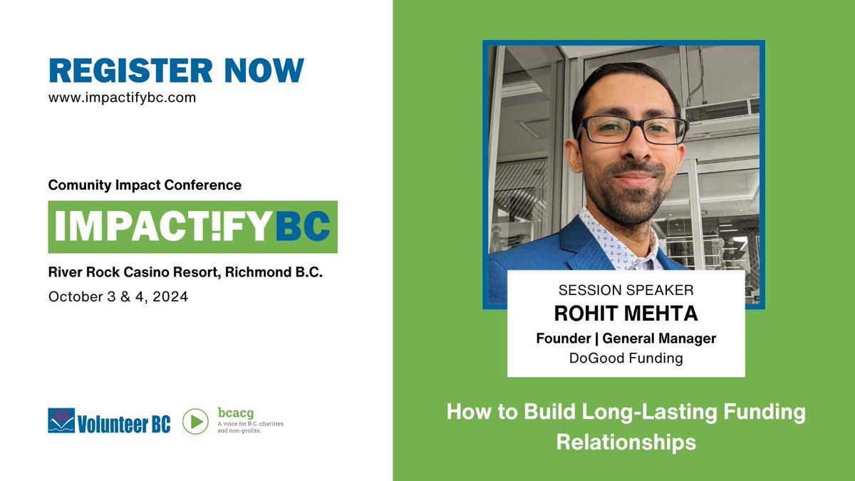 IMPACT!FY BC (@impactifybc) on Twitter photo Raise more money for your good work! Join <a href="/rohitdogood/">Rohit Mehta</a> for a look at effective grant-writing strategies, as well as the most common mistakes made in grant writing.
Register Now: impactifybc.com/register-now #IMPACTIFYBC #IMPACTIFY #IMBC24 Raise more money for your good work! Join <a href="/rohitdogood/">Rohit Mehta</a> for a look at effective grant-writing strategies, as well as the most common mistakes made in grant writing.
Register Now: impactifybc.com/register-now #IMPACTIFYBC #IMPACTIFY #IMBC24
