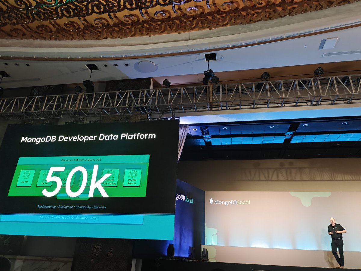 augvcor's tweet image. Underlying the value proposition @mongodb as the developer data platform, @houlihan_rick points how #MongoDb simplicity and broad installability has helped amassed 50k customers. Also announced #VectorSearch coming soon to the community edition and #AIProgram #MongoDBLocal