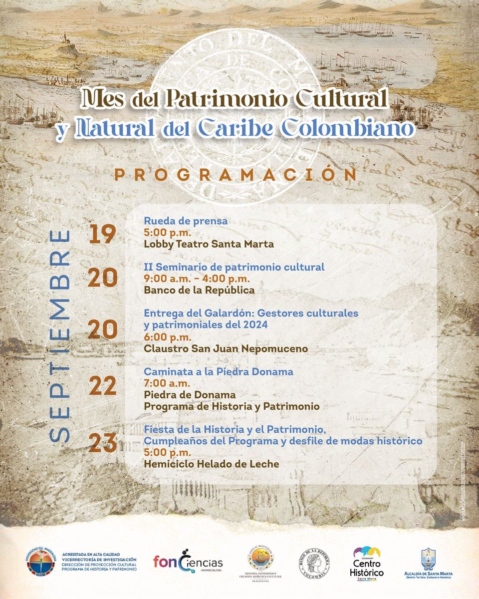 CentroHSM's tweet photo. #Programate En el Mes del Patrimonio Cultural y Natural del Caribe Colombiano. #MesdelPatrimonio #SantaMarta500años. @Unimagdalena @CulturaSMR https://t.co/nVAfMJTG6V