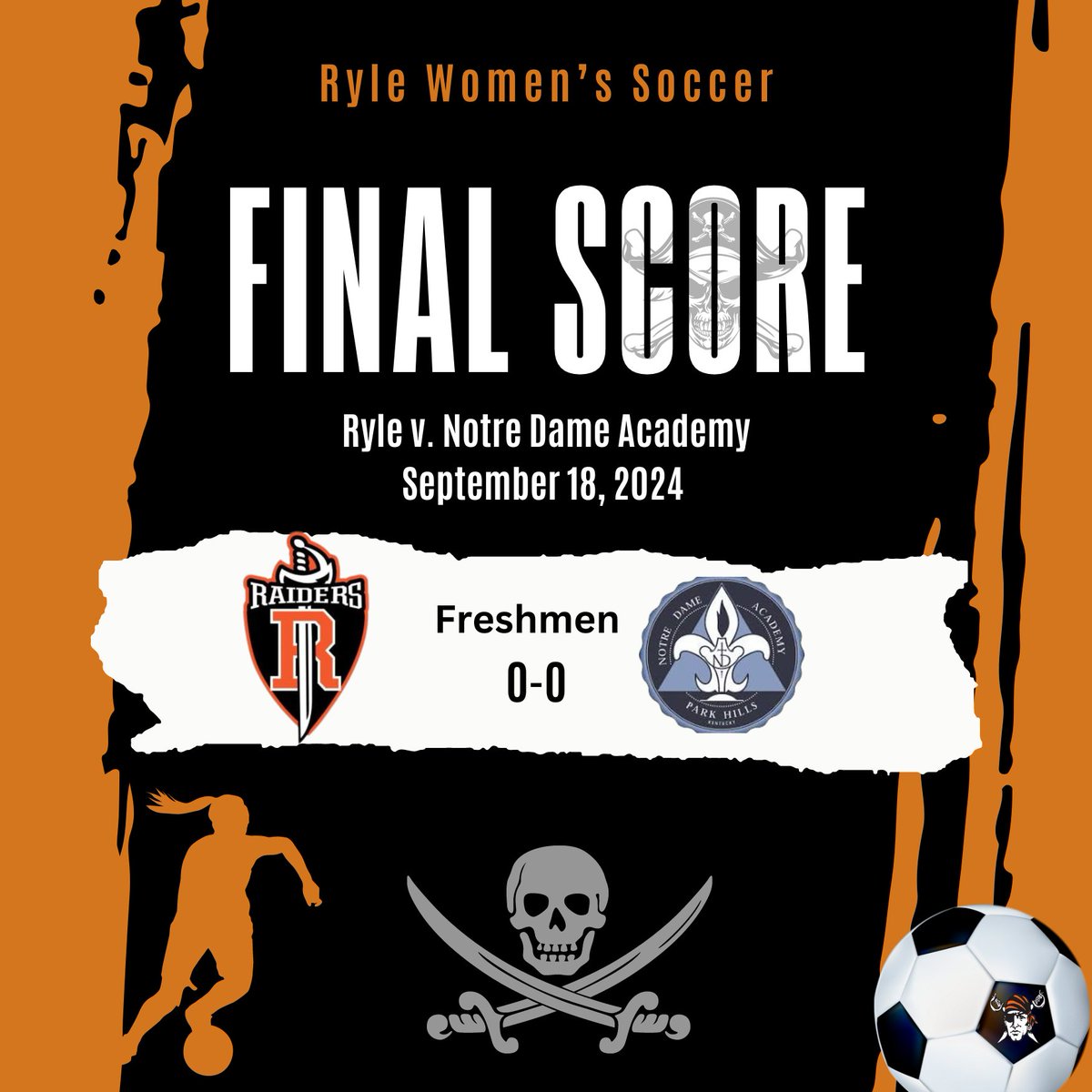 Congratulations to the Lady Raiders Freshmen team, battling the Pandas of NDA to a Nil-Nil tie. Well done! 
Protect the ship!⚽️⚔️🏴‍☠️ 
ONE HEART
ONE MIND
ONE PROGRAM 
#HOORAH