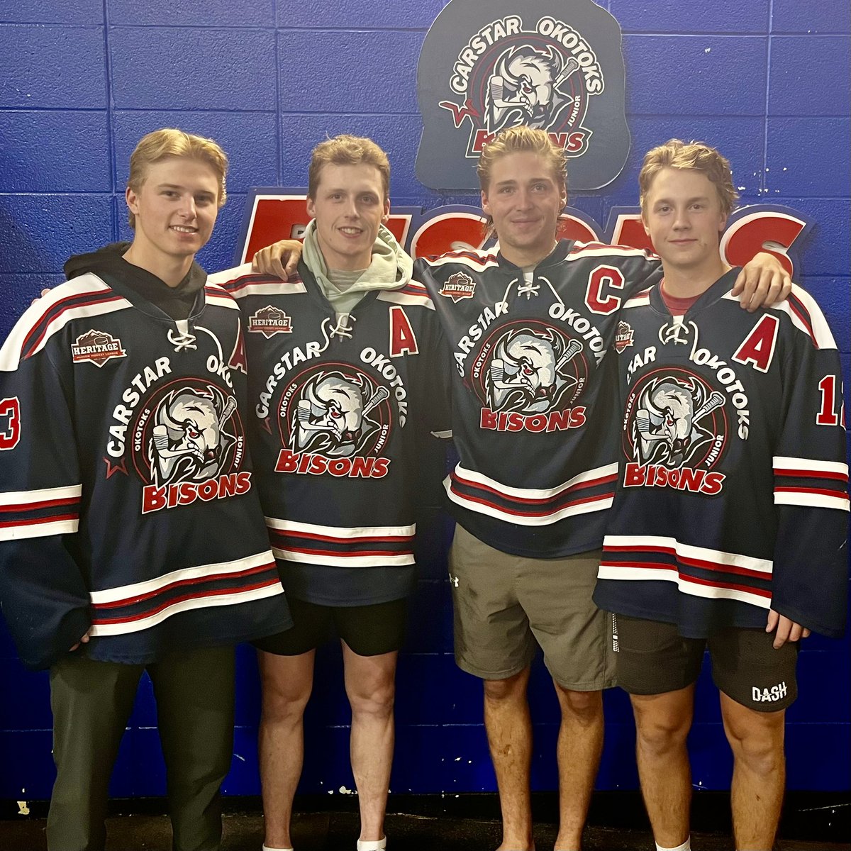 Meet the 2024-2025 Captains of the Carstar Okotoks Bisons!

C - #21 Jake Snashall
A - #23 Caden Scott
A - #10 Adam Kirkpatrick
A - #12 Easton Dean

#FEARTHEHERD