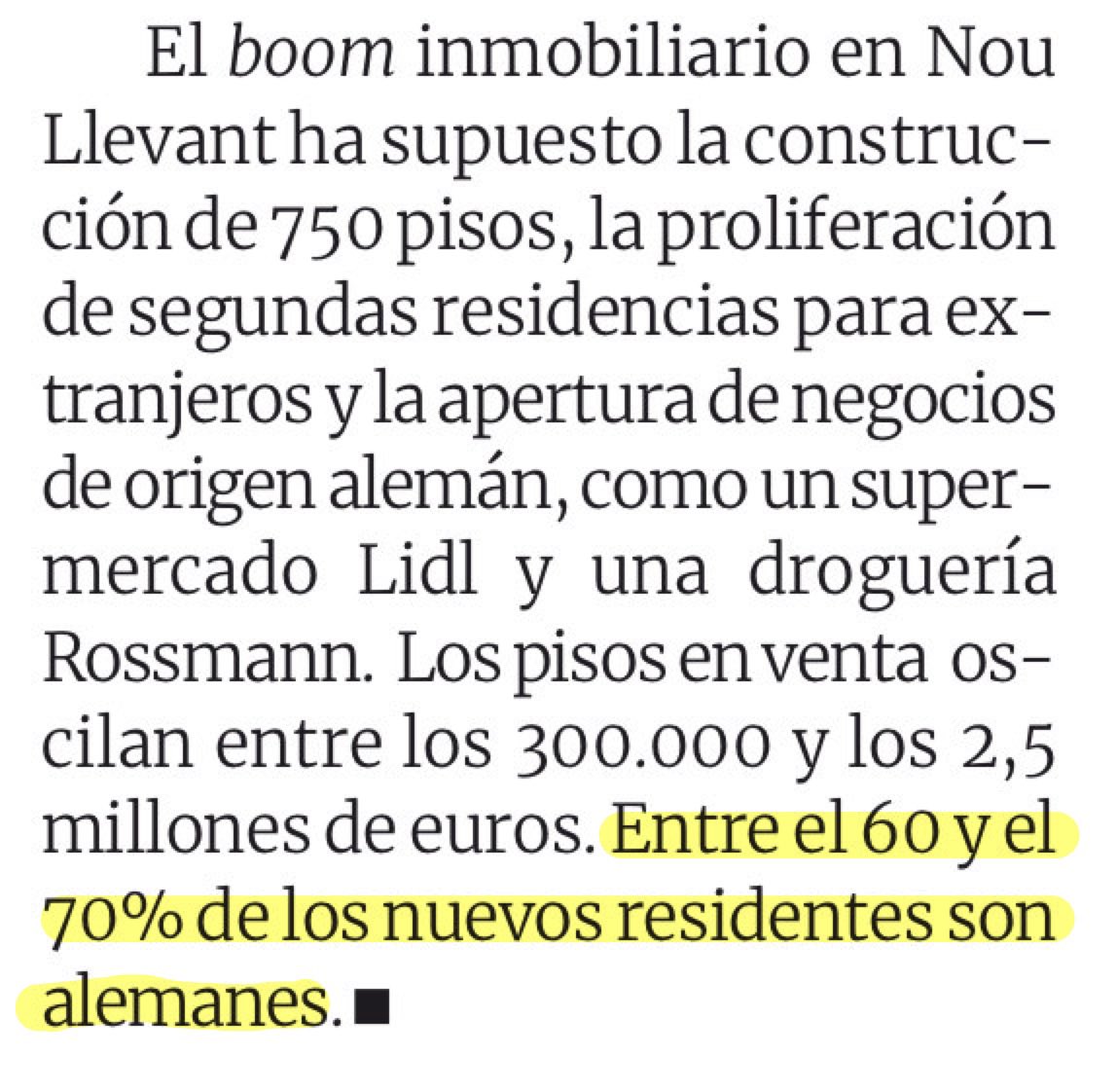 Nou Llevant de Palma: 750 pisos, venuts entre 300.000 i 2,5 milions d’euros, i comprats en un 60/70% per alemanys. 

Llegit a <a href="/diariomallorca/">Diario de Mallorca</a>