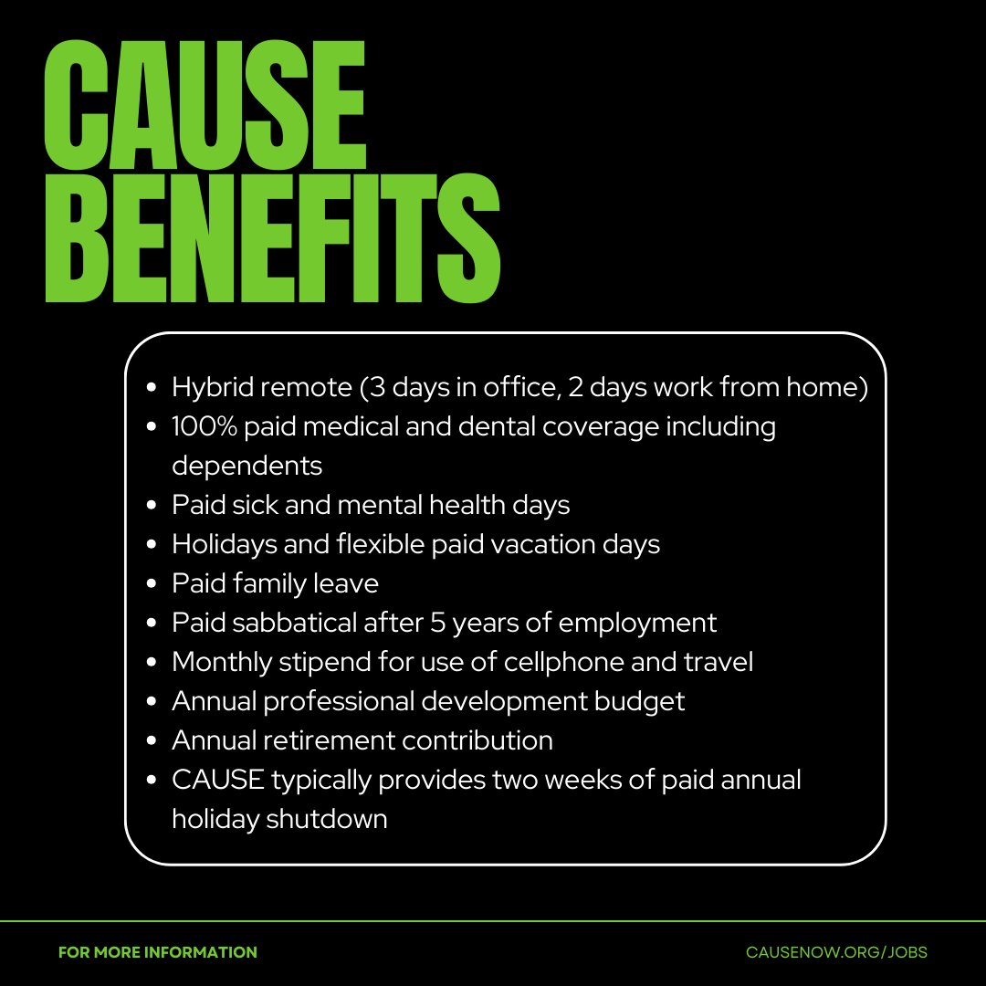 If you’re passionate about tenants’ rights, environmental justice, and immigrant worker power in the Central Coast, we’d love to hear from you – apply today at causenow.org/jobs!