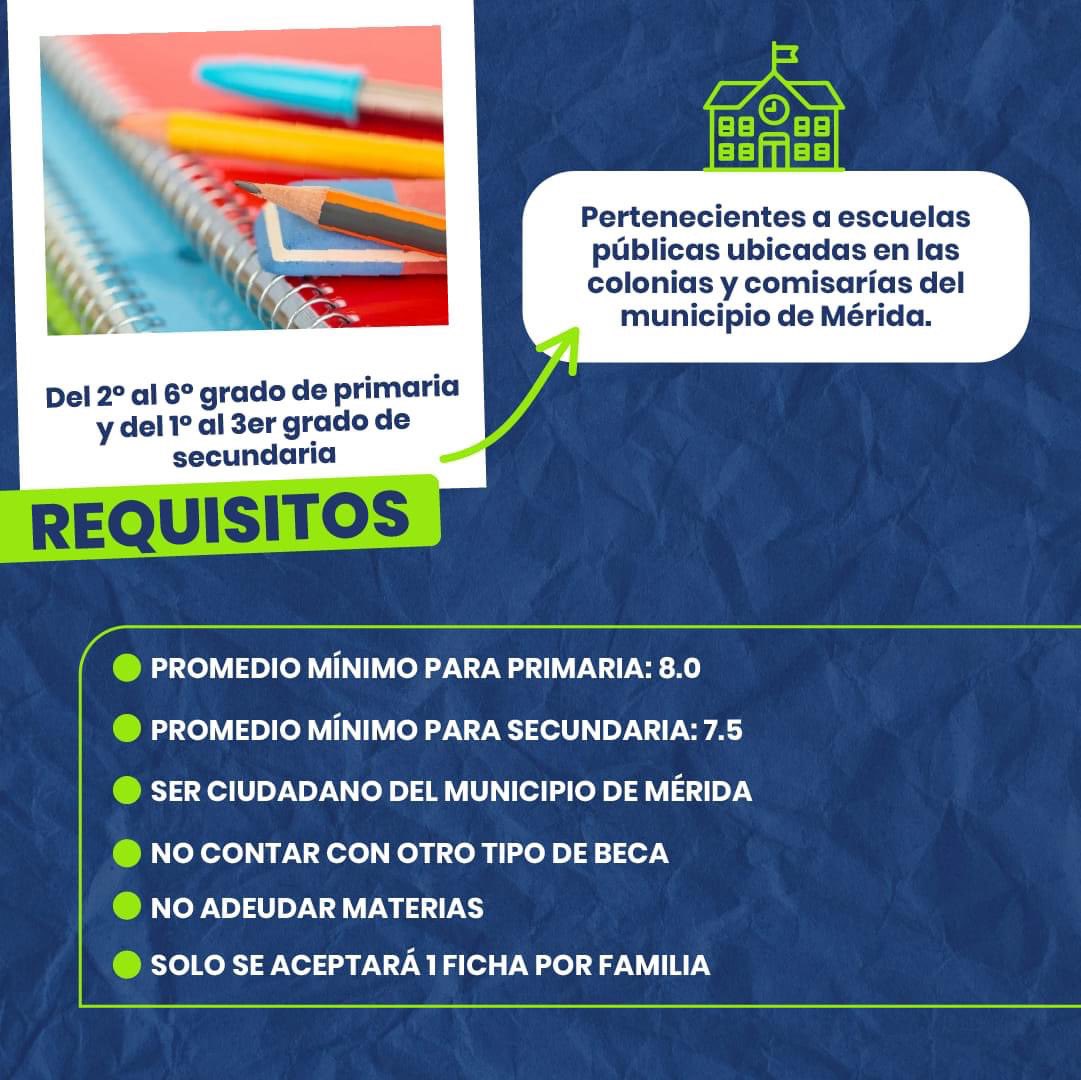 CeciliaPatronL's tweet photo. 🎒✨ ¡Atención padres de familia de estudiantes de primaria y secundaria! 
Ya está abierta la convocatoria para las Becas Económicas. Consulta los requisitos y regístrate en: https://t.co/RgLlBzOhNZ

¡Juntos impulsamos la educación en Mérida! #MéridaContigoEsMejor https://t.co/YJ6ugwwLU0