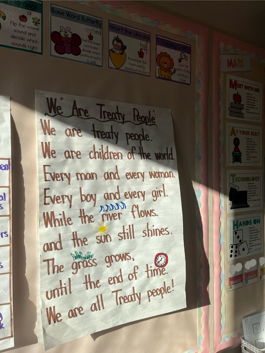 We have been busy in Grade 1/2 this week learning about how we are all Treaty people! We have read this poem every morning and then had conversations about the importance of treaties and what Treaty territory we live in!