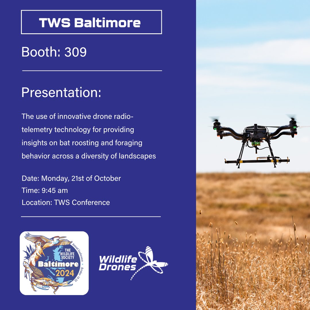 WildlifeDrones1's tweet photo. Wildlife Drones is attending the @wildlifesociety Conference this October in Baltimore! We’ll be at Booth 309, so make sure to stop by and chat with our team and grab your chocolate Koala 🐨
#WildlifeDrones #TWS2024 #DroneTelemetry #BatResearch #radiotelemetry #radiotracking https://t.co/KfTrby444w
