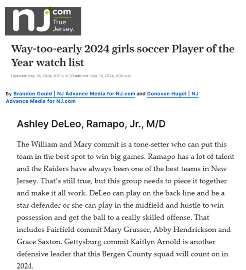 Ashley DeLeo 2026 (@ashleydeleo2026) on Twitter photo Thank you <a href="/BrandonGouldHS/">Brandon Gould</a> and <a href="/donohugel/">donovan hugel</a> for including me and my teammates with these other talented players!
<a href="/RamapoGirlsSocr/">Ramapo Girls Soccer</a> <a href="/HSSportsNJ/">NJ.com HS Sports</a> <a href="/VarsityAces/">Varsity Aces</a> <a href="/NJAdvanceMedia/">NJ Advance</a> Thank you <a href="/BrandonGouldHS/">Brandon Gould</a> and <a href="/donohugel/">donovan hugel</a> for including me and my teammates with these other talented players!
<a href="/RamapoGirlsSocr/">Ramapo Girls Soccer</a> <a href="/HSSportsNJ/">NJ.com HS Sports</a> <a href="/VarsityAces/">Varsity Aces</a> <a href="/NJAdvanceMedia/">NJ Advance</a>