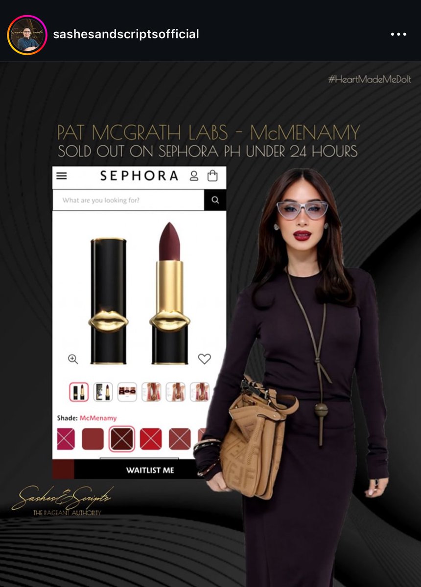 jeanne_88's tweet photo. SOLD OUT! Sephora PH, US, Japan (as per netizens who tried to purchase after seeing the lippie on Heart’s MFW reel on IG). Now that’s the REAL Influencer. #Heartmademebuyit #Heartmademedoit #HeartEvangelista #patmcgrath #patmcgrathlabs #MatteTrance #Lipstick @patmcgrathreal https://t.co/wrQyOfmZ4l