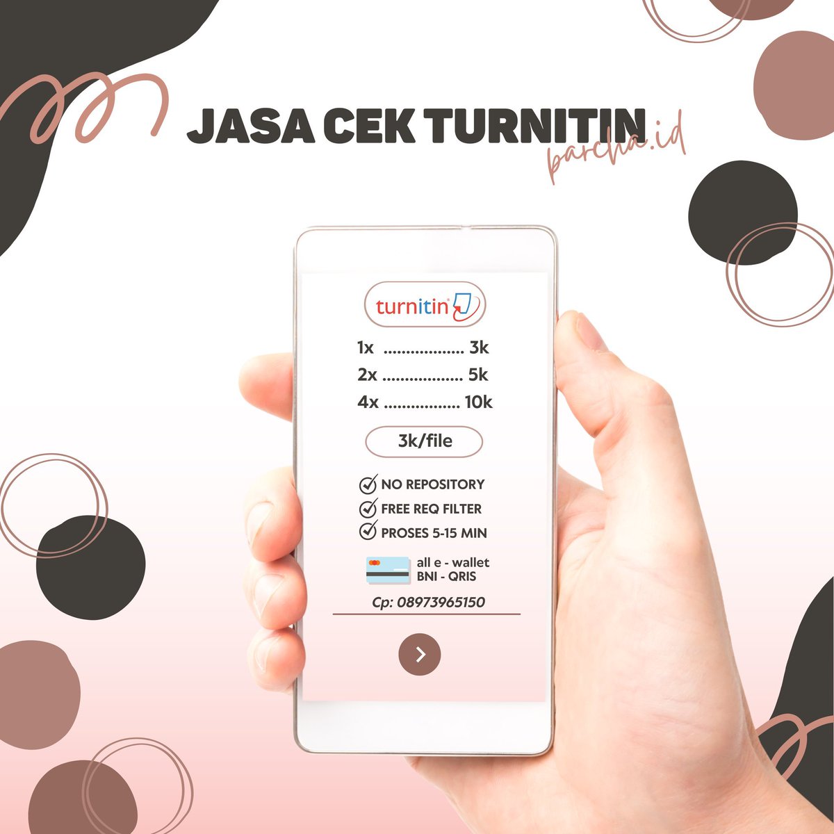 parchaid's tweet photo. 🦋 Jasa Cek Turnitin &amp; Spess Parafrase

Yang mau cek turnitin bisa banget disini ya!
✅️ jasa cek turnitin langganan para penjoki
✅ trusted &amp; no repo!
✅ fast process sat set
✅ bisa req filter
✅ bisa simpan sisa nya
🚀 fast resp : https://t.co/9MWheV8mxj

#zonaba #zonauang https://t.co/YSEWbjq9DF
