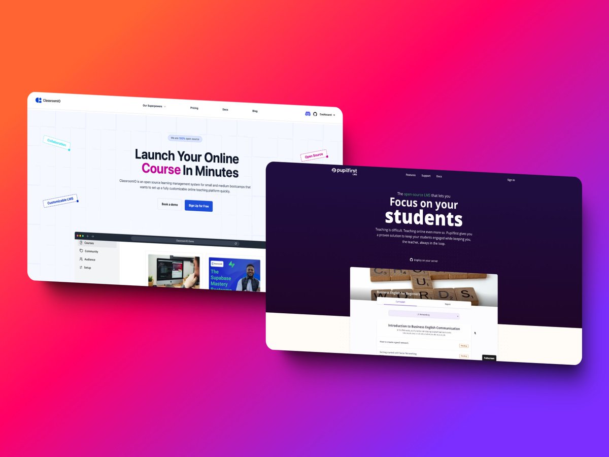 aanandmadhav's tweet image. Which one is the best open-source Learning Management System - @pupilfirst or @classroomio ?

Since Pupil First is from India, I feel a little biased towards it.

#opensource #beautifulopensource #learning #edtech #lms
