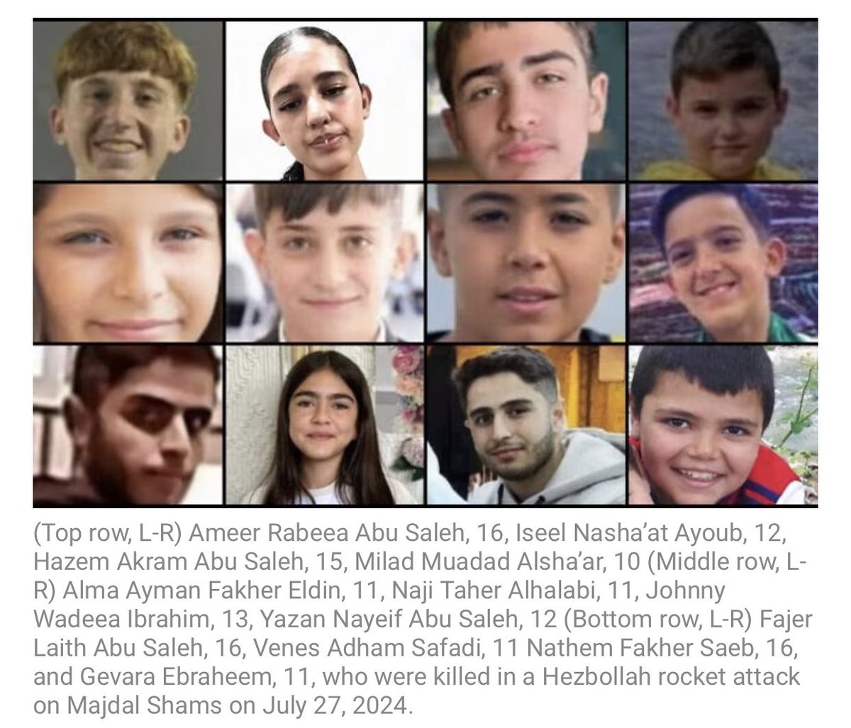<a href="/IlhanMN/">Ilhan Omar</a> Sorry, <a href="/Ilhan/">Rep. Ilhan Omar</a>, but if you didn't condemn Hezbollah for killing 12 Arab Druze children playing soccer in Northern Israel, then please spare us your outrage over Israel's targeted response to the terrorists responsible for it.