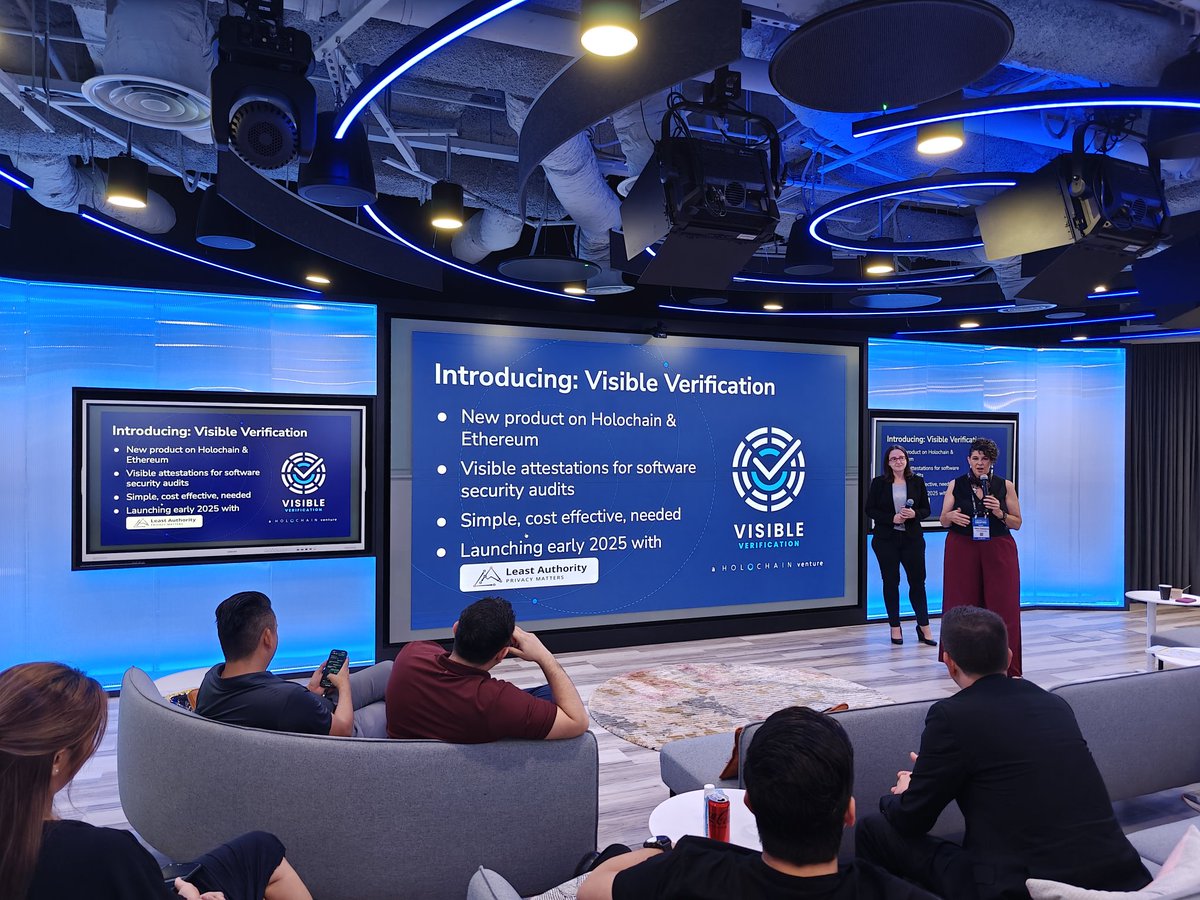liz315's tweet image. New product, "Visible Verification" announced by @Holochain at the @EntEthAlliance meetup at the EY office this morning. In partnership with @LeastAuthority  for security audit attestations on #Ethereum 

During #TOKEN2049Week Presented by @marycamacho and @amotherofajob
