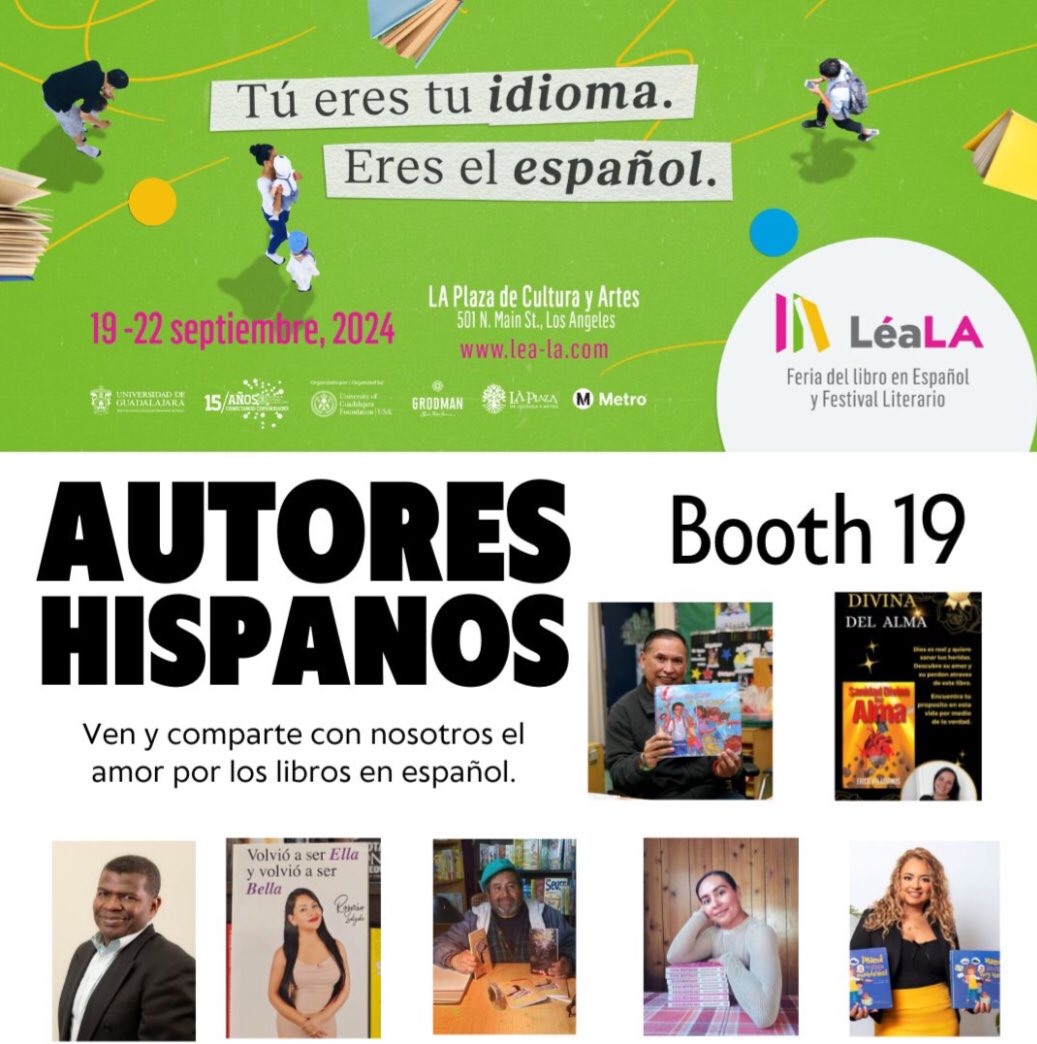 Seré parte del grupo de Autores Hispanos de Los Angeles en la Feria del Libro en Español de Los Ángeles Leala. Los esperamos del 19 al 22 de septiembre en LA Plaza de Cultura y Artes.  
#LeáLA
#autoreshispanos