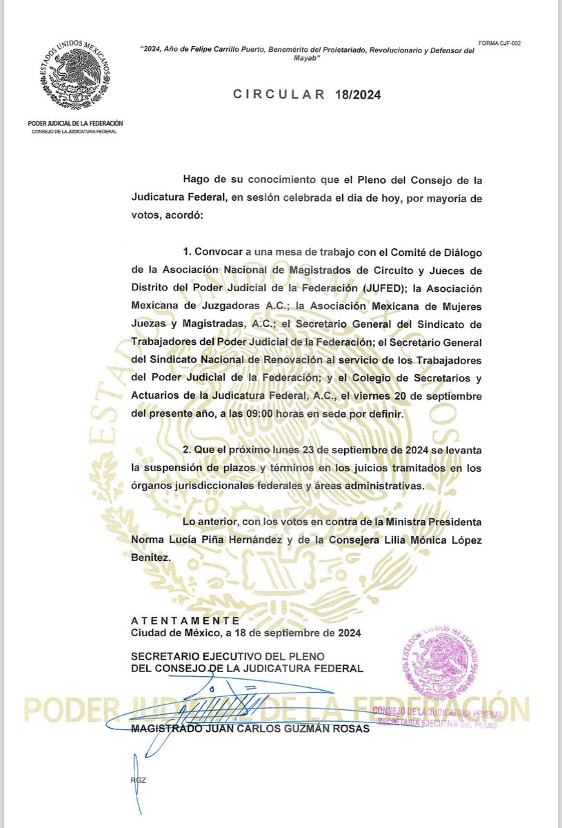 Se levanta suspensión de plazos y términos en el PJF.