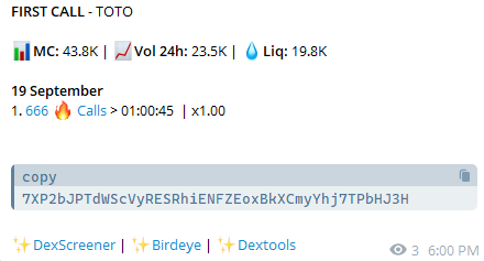 I made a Top Callers Bot for TG 

Only High Roi Channels (updated weekly) 

Ex. <a href="/mushmoonz/">moonpie666 🥀</a> called $ToTo at 44k -> 200K 

Giving 100 People Beta Access 

Like + RT + Comment your TG for access 🩷