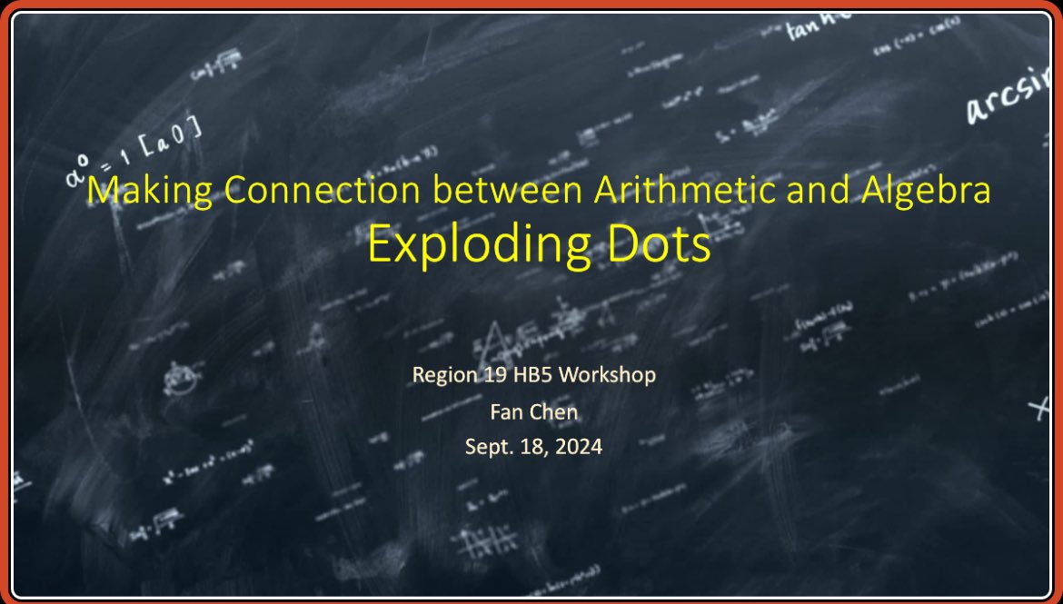 fanchen2007's tweet image. Today, our @EPCCmath faculty @IvettteC, Sandra, Edith, and I provided HB 5 training to our local high school math teachers at Region 19. I was having a lot of fun showing them #explodingdots &amp;amp;how to help students making connections between prior knowledge and new concepts.