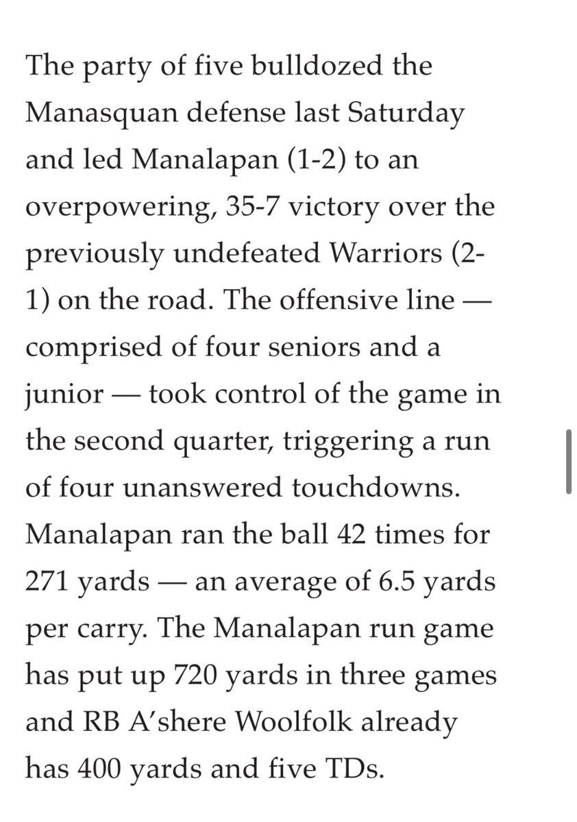 Manalapan Braves Football Fans (@fansmanalapan) on Twitter photo Great write up <a href="/MikeKinneyHS/">Mike Kinney</a> <a href="/HSSportsNJ/">NJ.com HS Sports</a> NJ Football Players of the Week.
Braves party of five OL <a href="/ReggieBennett53/">Reggie Bennett (Big Reg)</a> <a href="/BrodyAlfieri/">Brody Alfieri</a> <a href="/Alex_Osmun/">Alex_Osmun</a> <a href="/joey_petriello7/">Joe Petriello</a> <a href="/N1ckMont/">Nick Monteleone</a> and tremendous run game lead by <a href="/AhsereWoolfolk/">ahsere woolfolk</a> & company.
<a href="/DominickLepore1/">Dominick Lepore</a> Great write up <a href="/MikeKinneyHS/">Mike Kinney</a> <a href="/HSSportsNJ/">NJ.com HS Sports</a> NJ Football Players of the Week.
Braves party of five OL <a href="/ReggieBennett53/">Reggie Bennett (Big Reg)</a> <a href="/BrodyAlfieri/">Brody Alfieri</a> <a href="/Alex_Osmun/">Alex_Osmun</a> <a href="/joey_petriello7/">Joe Petriello</a> <a href="/N1ckMont/">Nick Monteleone</a> and tremendous run game lead by <a href="/AhsereWoolfolk/">ahsere woolfolk</a> & company.
<a href="/DominickLepore1/">Dominick Lepore</a>