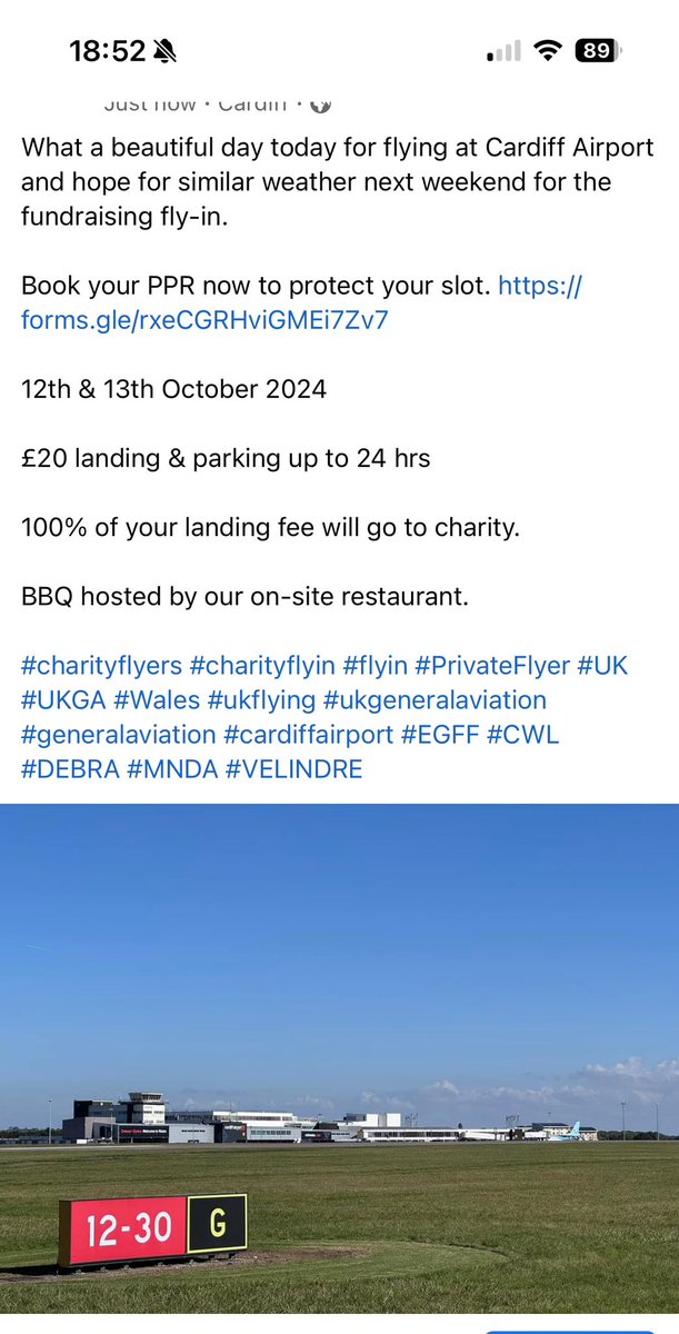 Beautiful day at Cardiff Airport and hope for similar weather next weekend for the fundraising fly-in.

Book your PPR now forms.gle/rxeCGRHviGMEi7…
#charityflyers #charityflyin #flyin #PrivateFlyer #UK #UKGA #Wales #ukflying #ukgeneralaviation #generalaviation #cardiffairport #EGFF