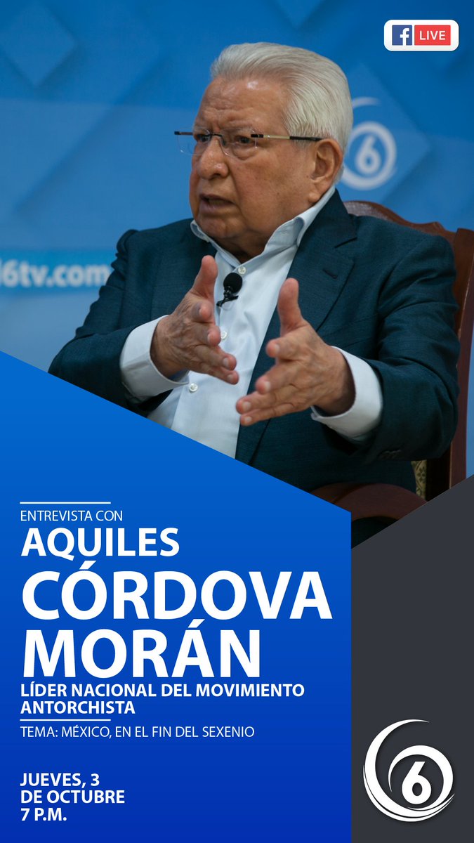 Ing. Aquiles Córdova Morán (@aquilescordova) on Twitter photo Los invito a ver la transmisión de la entrevista realizada por la periodista <a href="/FranMartinezMx/">Francisca Martínez</a> para <a href="/canal6tv/">Canal 6 Tv</a> en punto de las 7 de la noche Los invito a ver la transmisión de la entrevista realizada por la periodista <a href="/FranMartinezMx/">Francisca Martínez</a> para <a href="/canal6tv/">Canal 6 Tv</a> en punto de las 7 de la noche