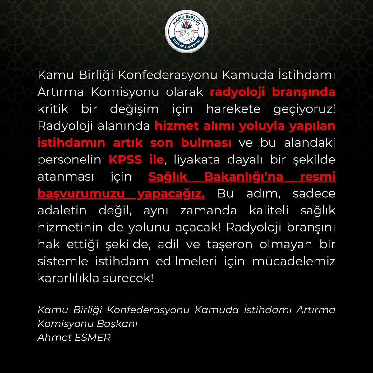 Radyoloji branşının taşeron istihdam problemi için gerekli başvuruları Sağlık Bakanlığı’na yapıyoruz!