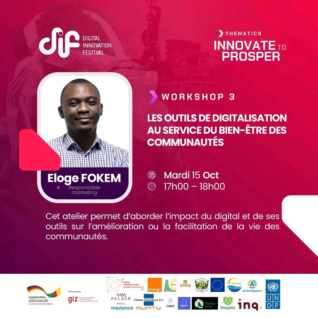 [#DIF3]

Le Digital, au service de l’humain.

Comment utiliser les outils numériques pour améliorer la qualité de vie de nos communautés ❓

Rejoignez notre workshops animé par Eloge Fokem Digital  pour découvrir comment le digital peut être un vecteur de bien-être.

🗓️Date :