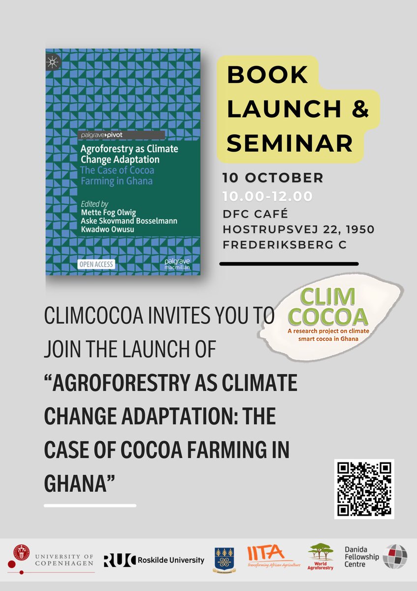 Mette Fog Olwig (@mfolwig) on Twitter photo Book Launch! Next week at @DFC_Fellowship Café with <a href="/SebNielsen/">Sebastian Nielsen</a> from Slow, Dr. Lawrence Brobbey from <a href="/KNUSTGH/">Kwame Nkrumah University of Science and Technology</a> and <a href="/JakobKronik/">Jakob Kronik</a> from @VerdensSkove who’ll relate the book to their work on cocoa, trees & farmers. Come celebrate with us (yes, there’ll be 🍫): tinyurl.com/climcocoa Book Launch! Next week at @DFC_Fellowship Café with <a href="/SebNielsen/">Sebastian Nielsen</a> from Slow, Dr. Lawrence Brobbey from <a href="/KNUSTGH/">Kwame Nkrumah University of Science and Technology</a> and <a href="/JakobKronik/">Jakob Kronik</a> from @VerdensSkove who’ll relate the book to their work on cocoa, trees & farmers. Come celebrate with us (yes, there’ll be 🍫): tinyurl.com/climcocoa