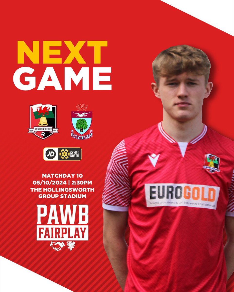 GresfordFC's tweet photo. ๐ด ๐ก๐๐ซ๐ง ๐๐๐ ๐ ๐ด
A big home game to come this weekend! ๐ช
๐ @ColwynBayFC
๐ #JDCymruNorth
โฝ๏ธ Matchday 10
๐๏ธ 05/10/2024
โฐ 2:30pm kick off
๐ The Hollingsworth Group Stadium
๐๏ธ ยฃ7 for adults, ยฃ5 for concession, free for U16s
#๏ธโฃ #GRECOL
๐ค#FAWFairPlay | #PAWBValues https://t.co/wY1uYHC16B