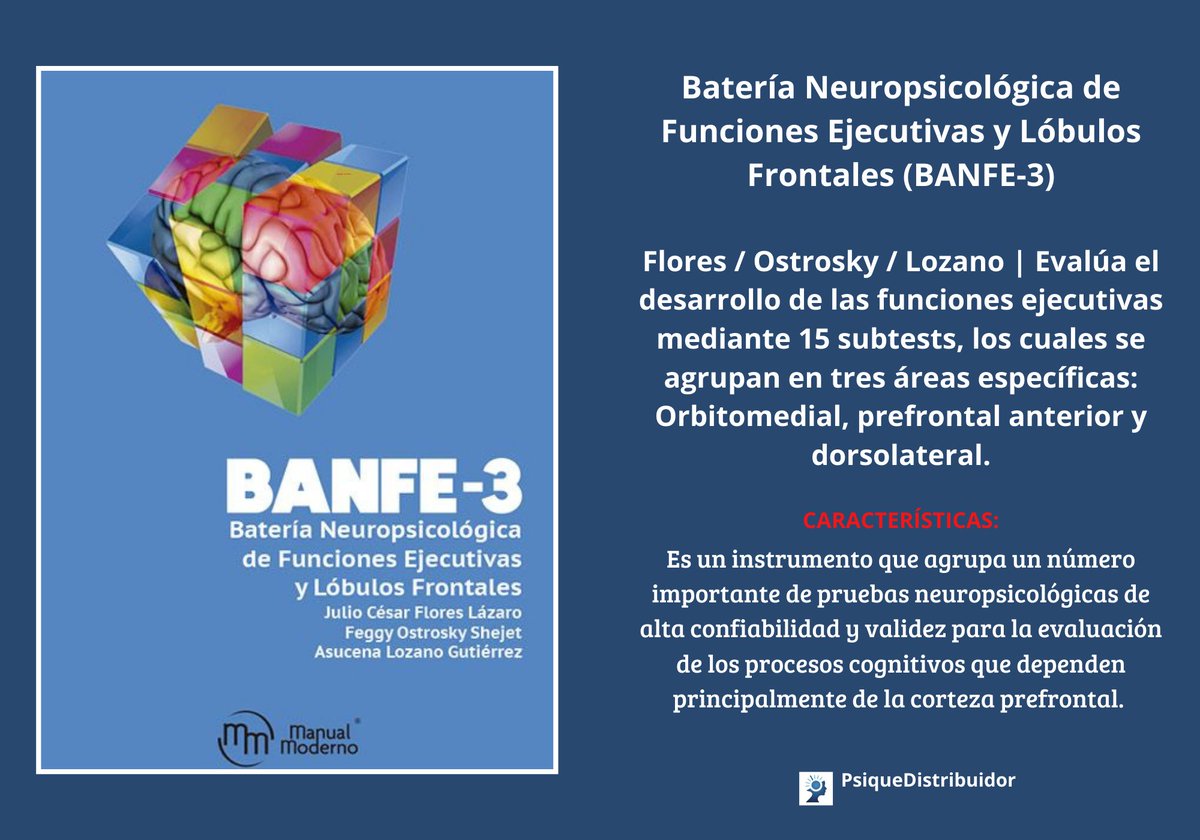 PsiquePruebas's tweet photo. Batería #Neuropsicológica de Funciones Ejecutivas y Lóbulos Frontales (#BANFE-3)
Encuentra aquí el Instrumento de Evaluación #Psicológica que estás buscando.
Contáctanos:
Whatsapp: https://t.co/0wvh3ek6fb
Face: https://t.co/G0d80qjG3y
Suscríbete:
Youtube: https://t.co/bn7UuRCyV6 https://t.co/Y7vcWrivXU