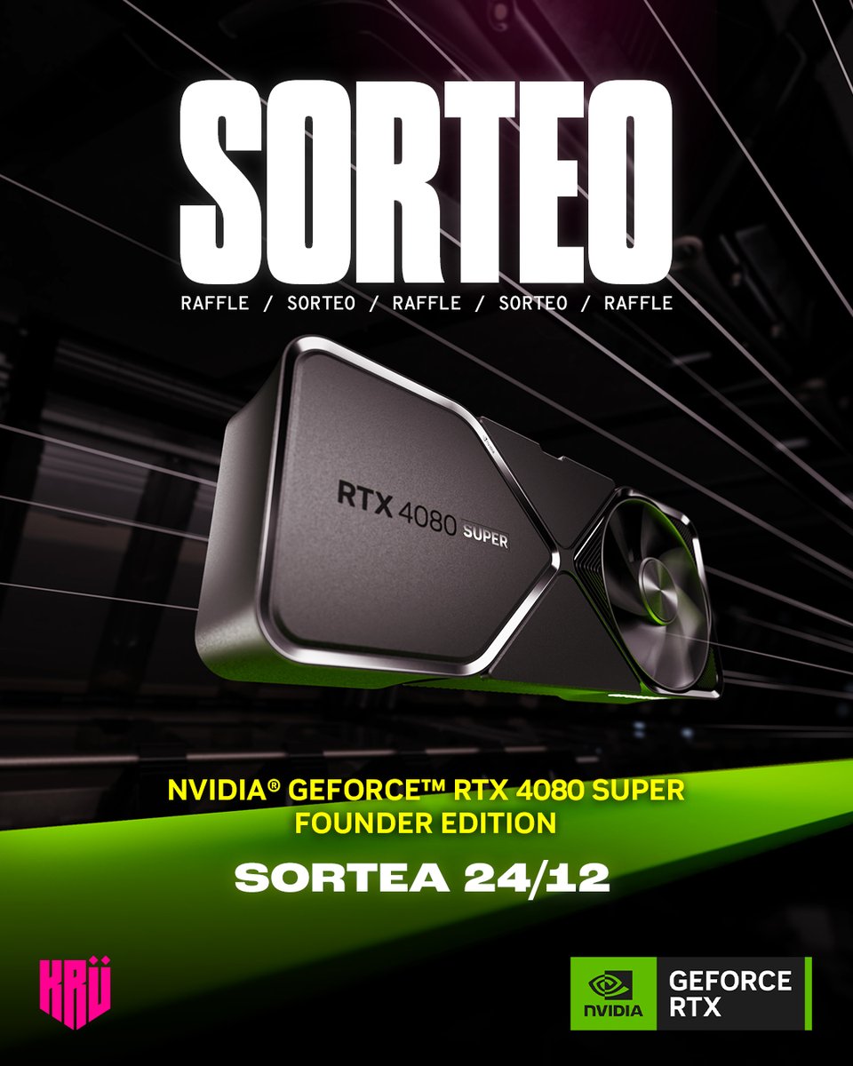 KRÜ Esports (@kruesports) on Twitter photo MIRÁ EL SORTEO QUE TE TRAEMOS CON <a href="/NVIDIAGeForceLA/">NVIDIA GeForce Latinoamérica</a> 🤯🤟
Participá por una NVIDIA GeForce RTX™ 4080 SUPER Founder Edition! Y experimentá sus mejores tecnologías como ray tracing, NVIDIA DLSS 3 y NVIDIA® Reflex.
Cómo? Fácil, seguí los pasos acá 👉 gleam.io/rGI9p/super-so… MIRÁ EL SORTEO QUE TE TRAEMOS CON <a href="/NVIDIAGeForceLA/">NVIDIA GeForce Latinoamérica</a> 🤯🤟
Participá por una NVIDIA GeForce RTX™ 4080 SUPER Founder Edition! Y experimentá sus mejores tecnologías como ray tracing, NVIDIA DLSS 3 y NVIDIA® Reflex.
Cómo? Fácil, seguí los pasos acá 👉 gleam.io/rGI9p/super-so…