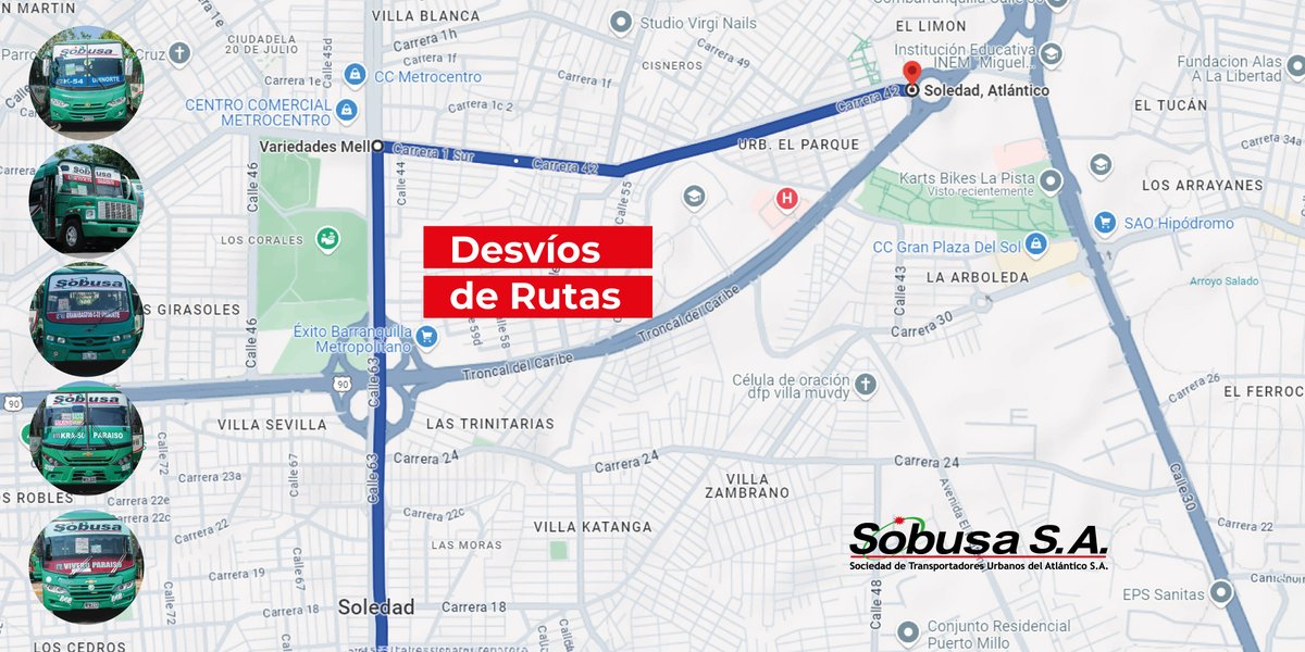 Nuevo Recorrido: Subimos el puente, llegamos al semáforo de la Avenida Las Torres, doblamos a la derecha y seguimos esa ruta hasta la glorieta en la entrada a la Urbanización El Parque. Tomamos la glorieta a la derecha y retomamos la circunvalar.