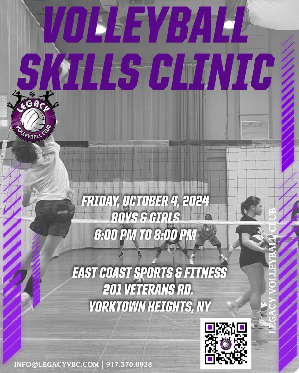 LegacyVC's tweet image. 📣 Volleyball Skills Clinic 🏐🔥

Friday, October 4, 2024
Boys &amp;amp; Girls | 6:00 PM - 8:00 PM
📍 East Coast Sports &amp;amp; Fitness
201 Veterans Rd, Yorktown Heights, NY

Join us for a fun and exciting clinic to improve your volleyball skills! Open to all levels.