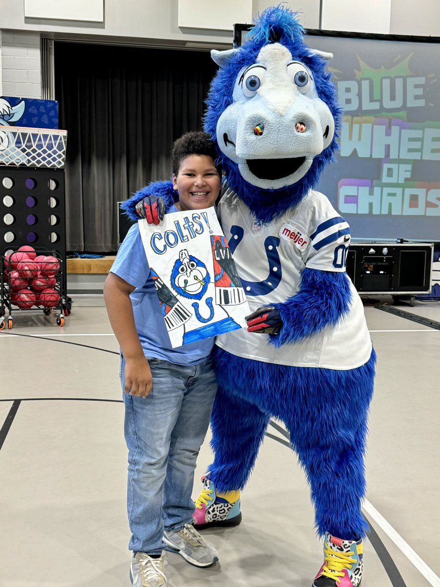 When <a href="/Colts/">Indianapolis Colts</a> and <a href="/blue/">Blue</a> come and bring the party! Manny (4C) made a portrait of <a href="/blue/">Blue</a> and he loved it! 💕🐎🏈🖍️<a href="/eastridgeelemen/">eastridge elementary</a> <a href="/msdwarren/">MSD of Warren Township</a> #shareyourjoy