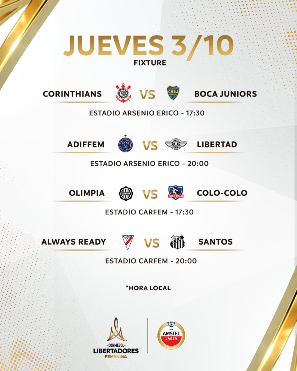 😉 Prepara tu agenda. 

📆Estos son los partidos de la primera jornada de la Copa Libertadores Femenina.

#JuntasPorUnaPasión⚽️🏃🏽‍♀️
