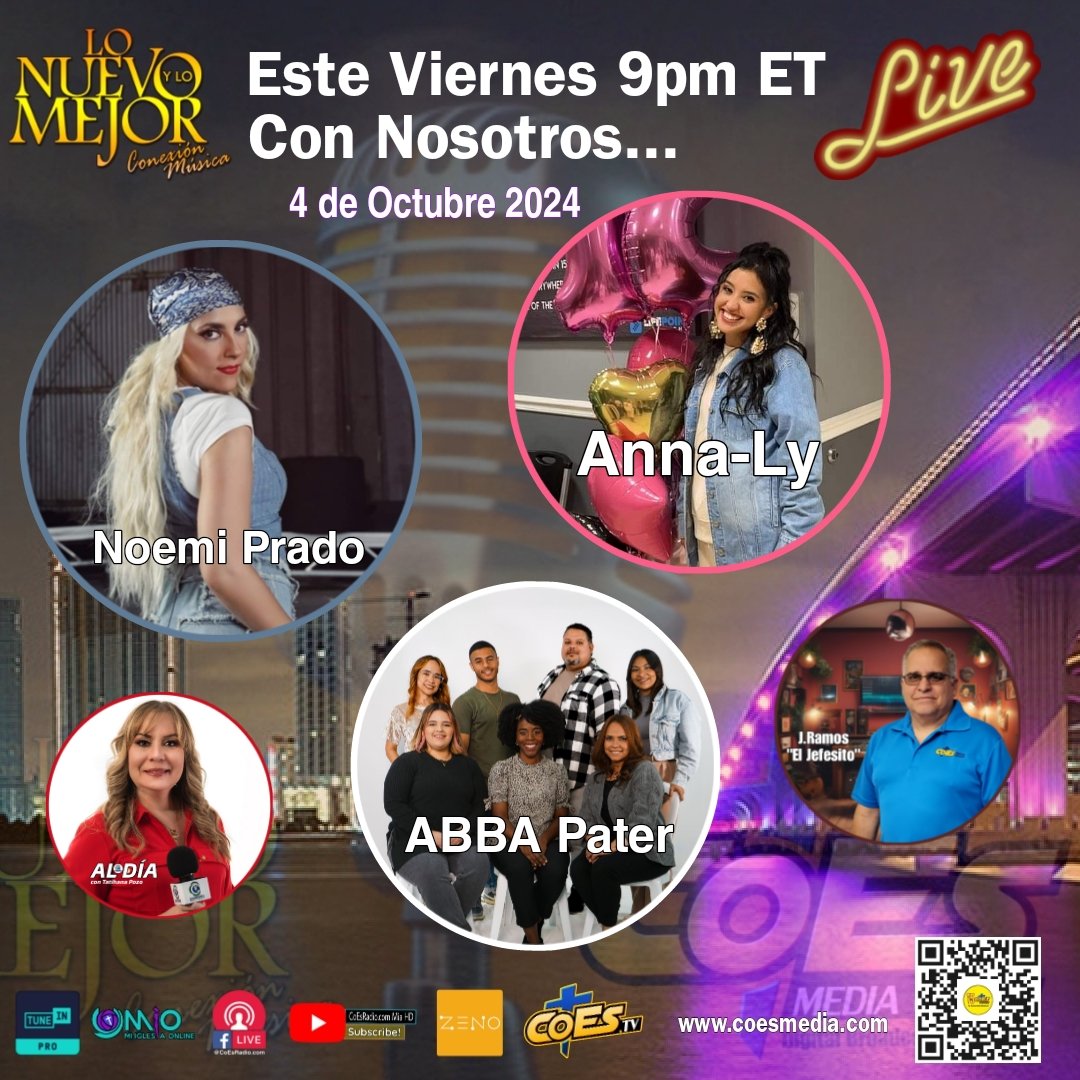 Este Viernes 4 de Octubre 2024 9pm ET
CONTINÚA LA ALEGRÍA POSITIVA! 
En LO NUEVO Y LO MEJOR

El Programa Mas Feliz de los Viernes en Vivo!!! 

#lonuevoylomejor #coesradio
#viernes #lacadenadebendicion 
#musica #jramos #comedia #entretenimiento
