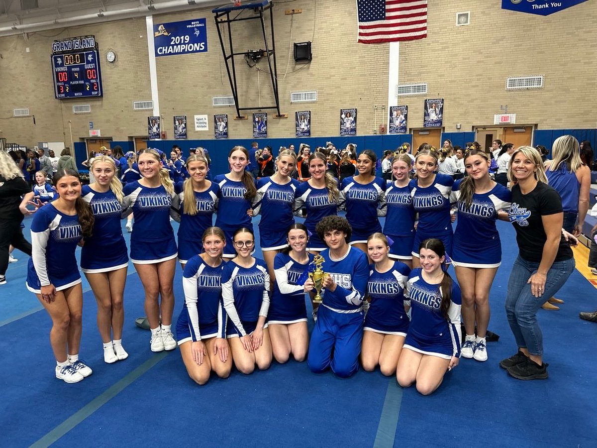 Grand Island hosted their Battle on the Island Cheer Competition last night. The Vikings earned Grand Champion honors!! Lockport was second. Great job everyone.