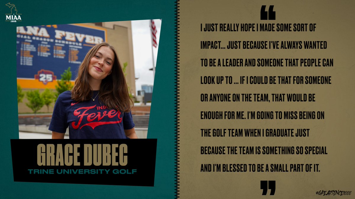 ⭐#D3MIAA Student-Athlete Spotlight: Grace Dubec, <a href="/TrineAthletics/">Trine Thunder</a> Women's Golf ⛳

WATCH -- miaasportsnetwork.com/?B=1392030

#D3MIAA #MIAAwgolf #GreatSince1888