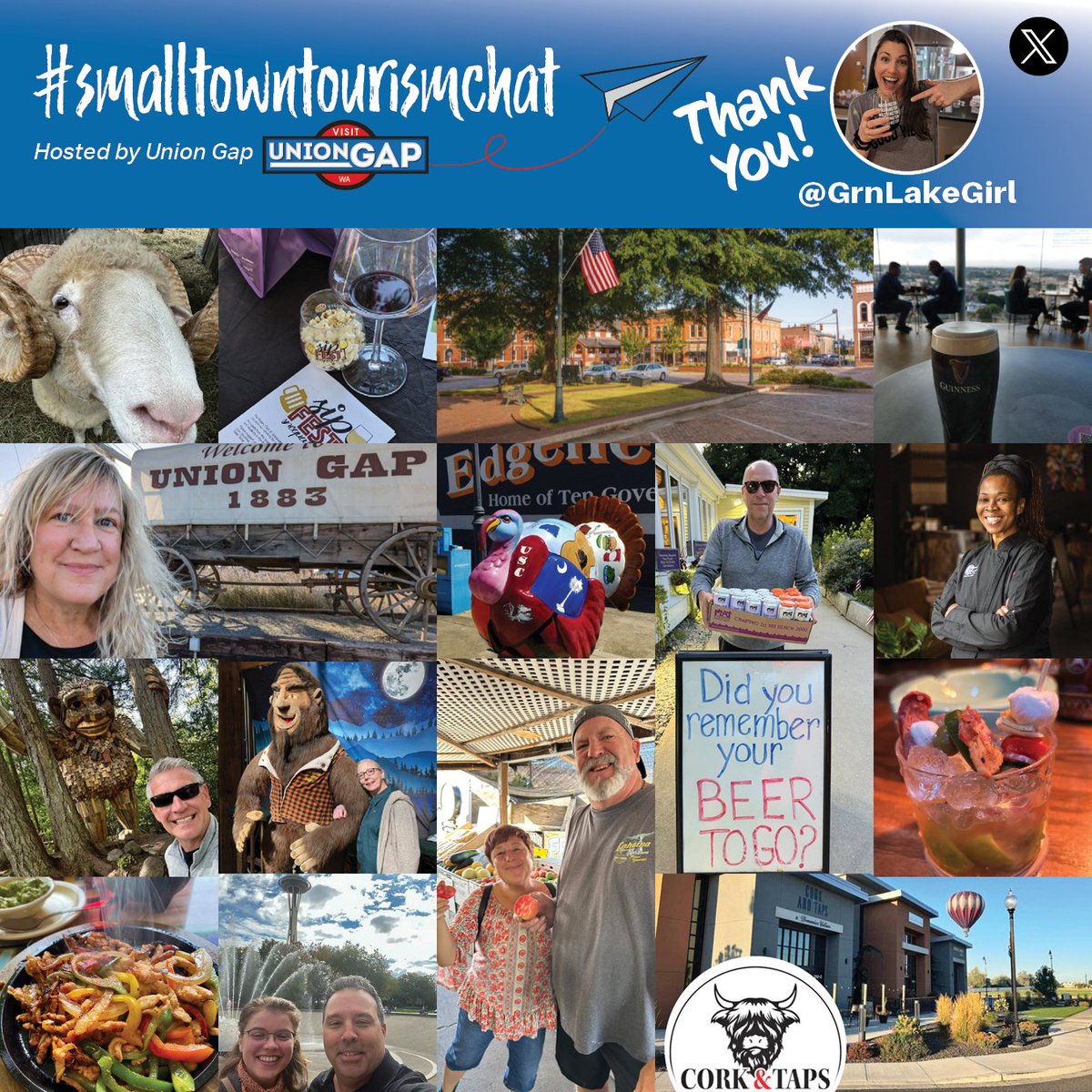 Union Gap (@uniongapwa) on Twitter photo Thx to <a href="/GrnLakeGirl/">Wen</a> & all participants for gr8 #SmallTownTourismChat. Photo highlights, inc recent visits by <a href="/SouthernerSays/">Lori</a> & <a href="/myscenicdrives/">myscenicdrives.com</a> + <a href="/obligatraveler/">obligatory traveler</a> <a href="/jasontravelblog/">Jason Likes To Travel</a> <a href="/VisitOld96SC/">Old 96 District</a> <a href="/CharlesMcCool/">Charles McCool ✈️</a> <a href="/DSmasne/"> TEAM SLAMOLA </a> <a href="/smtownplussize/">Small Town Plus Size</a> <a href="/EasyTrails/">Heather Payne</a> <a href="/cherrydude/">Eric Patrick</a> -Join us 10/23 Thx to <a href="/GrnLakeGirl/">Wen</a> & all participants for gr8 #SmallTownTourismChat. Photo highlights, inc recent visits by <a href="/SouthernerSays/">Lori</a> & <a href="/myscenicdrives/">myscenicdrives.com</a> + <a href="/obligatraveler/">obligatory traveler</a> <a href="/jasontravelblog/">Jason Likes To Travel</a> <a href="/VisitOld96SC/">Old 96 District</a> <a href="/CharlesMcCool/">Charles McCool ✈️</a> <a href="/DSmasne/"> TEAM SLAMOLA </a> <a href="/smtownplussize/">Small Town Plus Size</a> <a href="/EasyTrails/">Heather Payne</a> <a href="/cherrydude/">Eric Patrick</a> -Join us 10/23