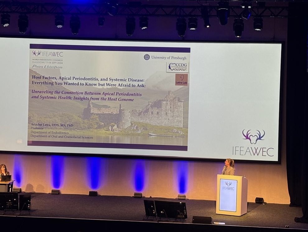 We’re proud to share that Dr. Ariadne Letra, from <a href="/PittDental/">Pitt Dental Medicine</a>, recently spoke at the 14th World Endodontic Congress (WEC) in Glasgow, UK! 🌍🦷

This prestigious event, hosted by @BritishEndoSoc, brought together top endodontic experts to exchange innovations. #WEC2024 #IFEA
