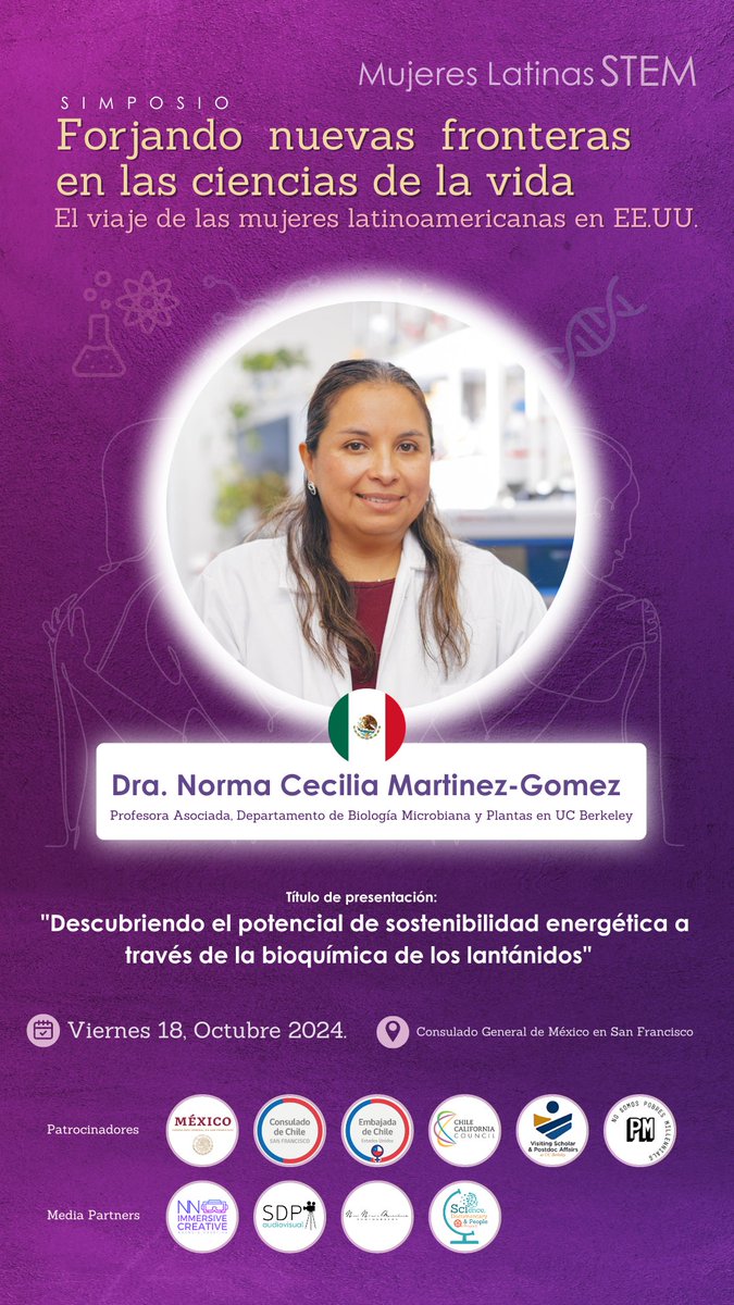 latinasenstem's tweet image. Excited to introduce @CeciMGLab, guest panelist at the Mujeres Latinas en STEM Symposium on Oct 18th in SF!
She’s a UC Berkeley researcher and NSF-CAREER awardee for her work on microbial metabolism of lanthanides.
#LatinasenSTEM
👉🏼lnkd.in/gfsapfxB