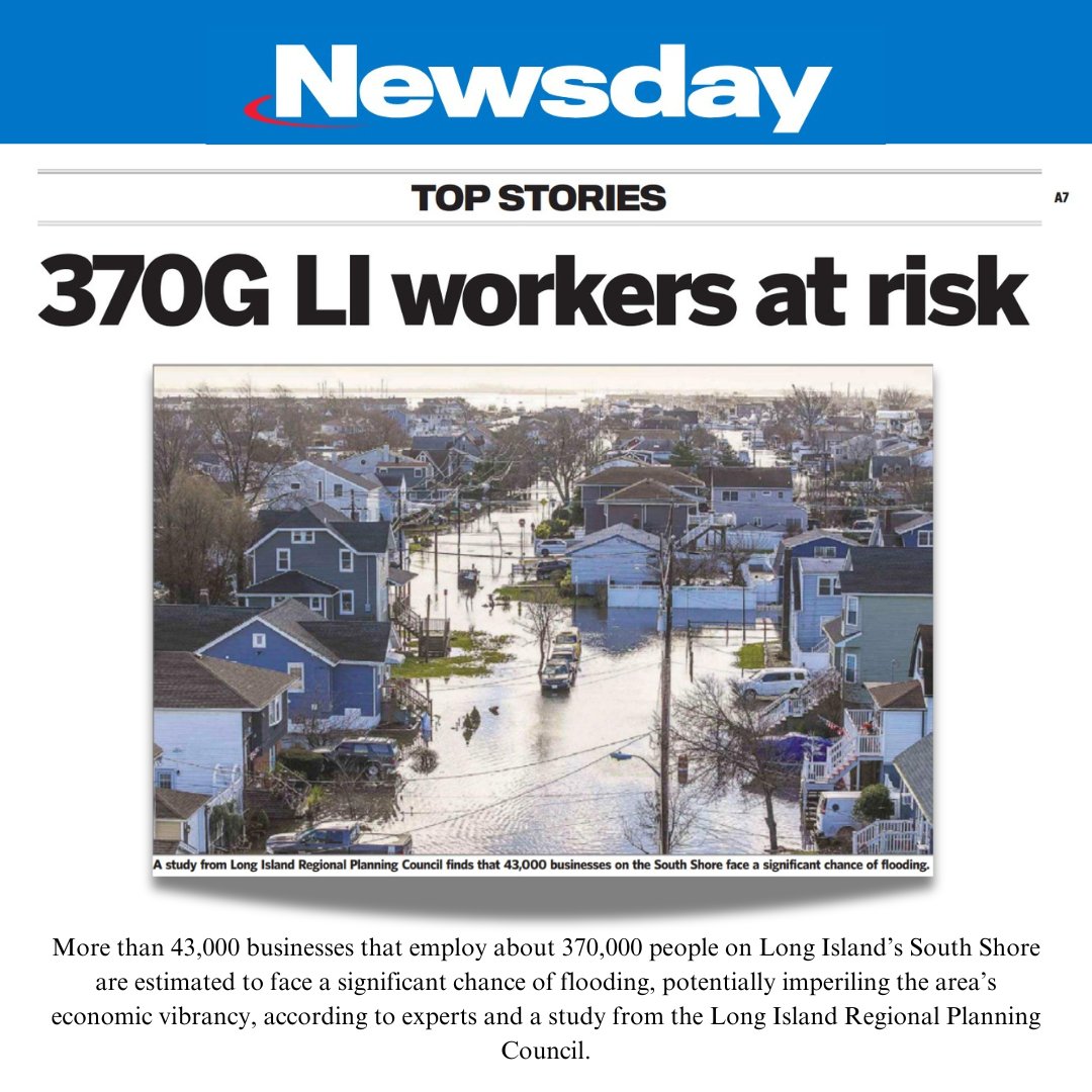 We’re proud to have secured this feature in @newsday for the Long Island Regional Planning Council (LIRPC). This crucial study reveals that over 370,000 workers and 43,000 businesses on Long Island's South Shore are at risk for potential flooding.

#longisland #newyork