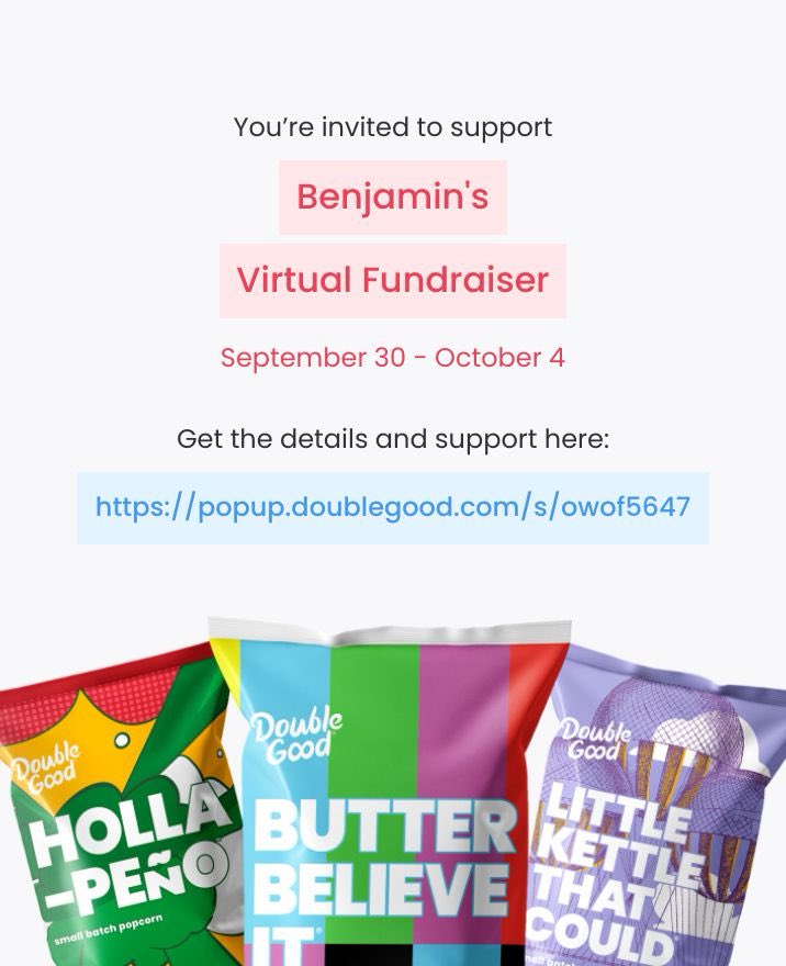 Hi! I’m doing a virtual fundraiser selling Double Good ultra-premium popcorn for 4 days from Monday, Sep 30 - Friday, Oct 4. Get all the details and support here: popup.doublegood.com/s/owof5647