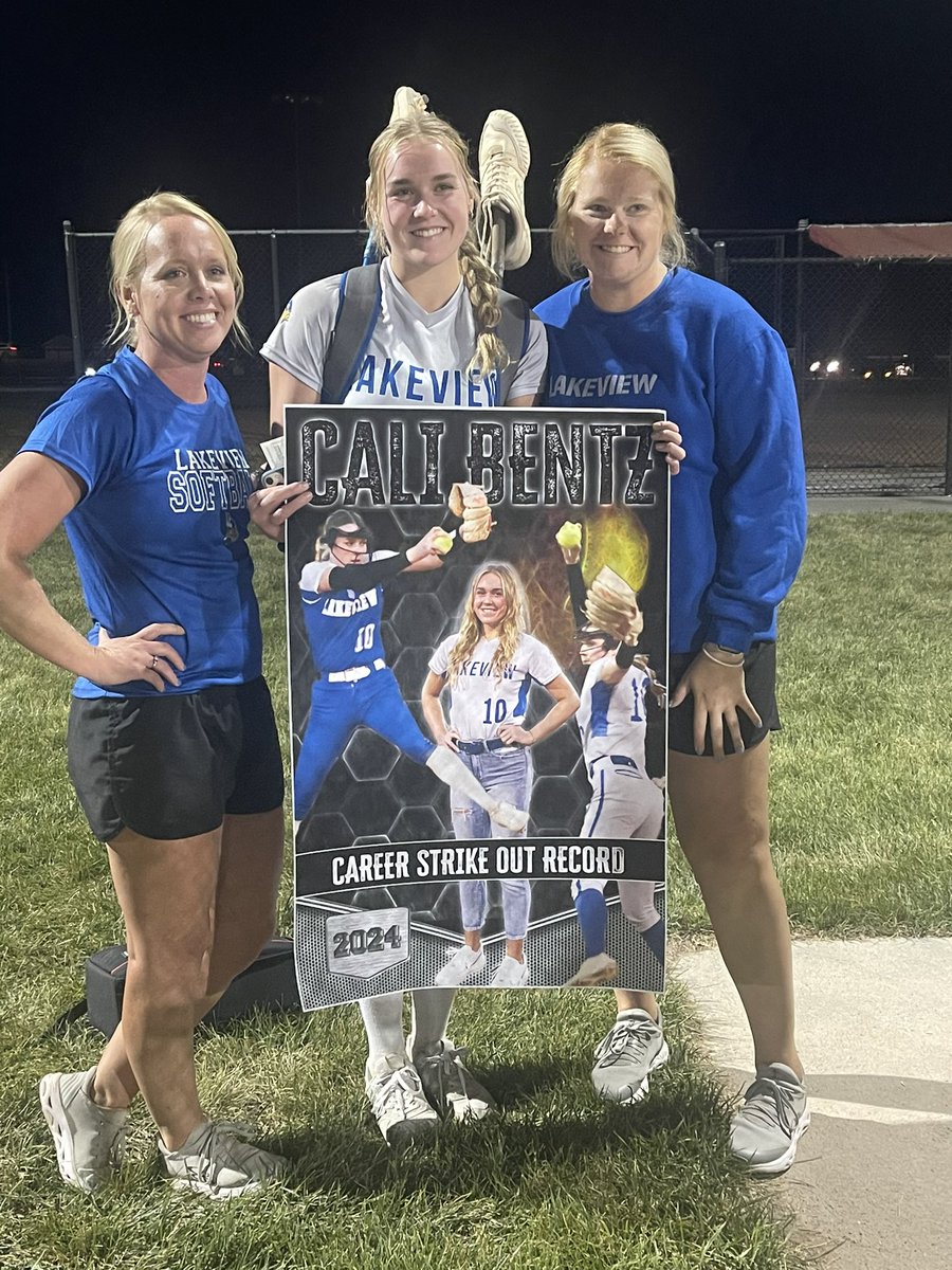 In the last week pitcher Cali Bentz has broken several Lakeview pitching records! 👀🤩
Single game strikeout - 17
Single season strikeouts - 177
Career strikeouts - 452
Congratulations! #lakeviewvikes