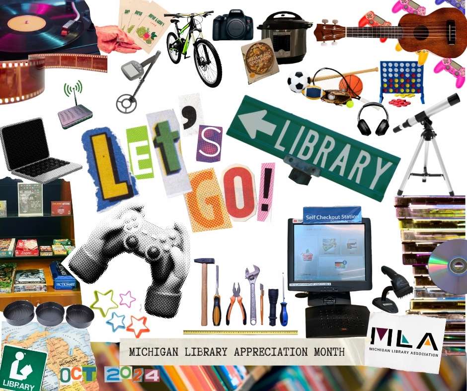MLAoffice's tweet image. 🎮🧩🏀📷🚲🎸🎧📀Let’s go check out some cool stuff! #LetsGoLibrary! 

It’s #MILibraryMonth and there’s no better time to visit your library and explore the collection of books, music, movies, and all kinds of other “things” like board games, tools and more that you can borrow!