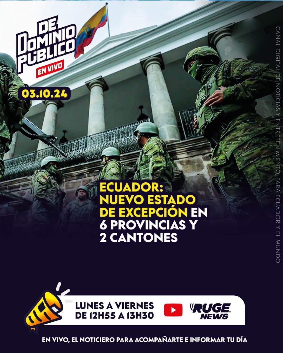 RugeNews's tweet image. 🟣📰 ECUADOR: NUEVO ESTADO DE EXCEPCIÓN EN 6 PROVINCIAS Y 2 CANTONES 📰🟣

youtube.com/live/gchMChXoB…

#noticias #ecuador #estadoexcepcion #seguridad #violencia #gobierno #crisis