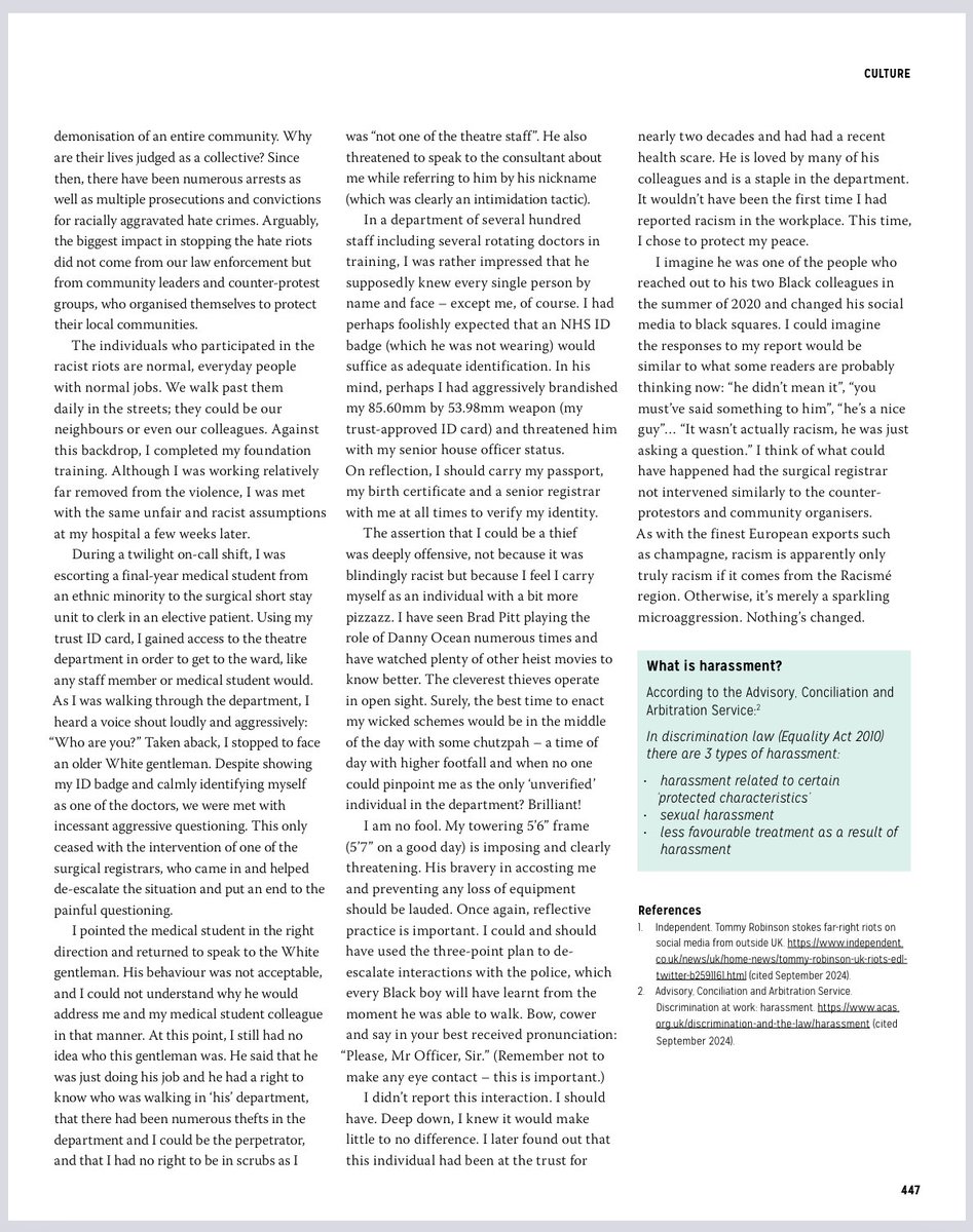 I would sing the praises of the author but for reasons that many understand all too well, they are anonymous

This *needs* reading

It’s demands sharing &amp; amplifying

publishing.rcseng.ac.uk/doi/full/10.13…

#BlackHistoryMonth #racism #ukriots #medtwitter #surgery #BlackHistoryMonth2024